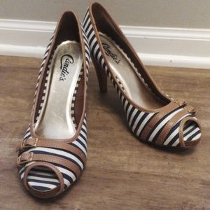 Candie's Blue and White Open Toe High Heels